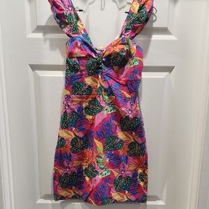 Vibrant Tropical Print Dress